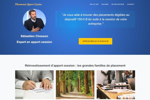 Capture d'écran de la page d'accueil du site dédié à l'apport-cession